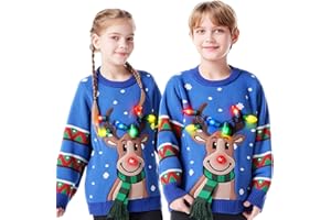 JOYIN Suéter de Navidad para niños con iluminación LED, feo suéter navideño con bombillas integradas para niñas y niños