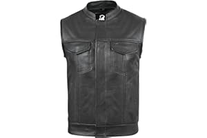 Lesa Collection Men's Style Premium Cowhide Motorcycle Leather Waistcoat Black Vest