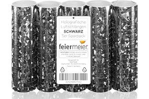 feiermeier® Schwarz glitzernd - Metallic Luftschlangen im 5er Sparpack - 5 Rollen mit je 18 holografisch-glitzernden Luftschlangen - für Silvester, Karneval, Fasching, Geburtstag, Hochzeit