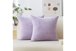 Home Brilliant Lilac Cushion Covers 45cm x 45cm Elegant Corduroy Light Purple Cushion Cover for Sofa Couch Bench Autumn Decor, Set of 2, Lavender