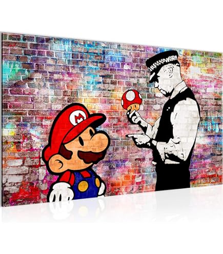 Quadro Murale 3 Pezzi 120x80 Cm, Arte Di Strada Super Mario, Stampa Su Tessuto Non Tessuto, Bordi Stampati, Pronto Da Appendere