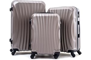 R.Leone Valigia da 1 Fino a Set 4 Trolley Rigido grande, medio, bagaglio a mano e beauty case 4 ruote in ABS 2037 (Oro, Set 3 S M L)