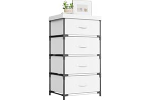 WANGIRL Cassettiera in Tessuto, Struttura in Metallo, Cassettiera Salvaspazio Camera da Letto 4 Cassetti per Soggiorno, Ingresso, Corridoio, Cameretta e Ufficio - Bianco