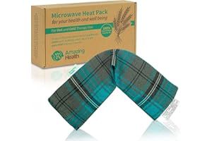 Amazing Health UNSCENTED Microwave Wheat Bag - Turquoise Tartan, 46cm Long, Cotton Heat Pad, Hot and Cold Pack, Made in UK, Gift Boxed