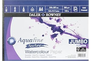 DALER ROWNEY Daler-Rowney Aquafine Textured Cold-Pressed Watercolour & Gouache 300gsm A4 Paper Pad, Natural White, Glued 1 Side, 50 Sheets, For Professional & Beginner Artists & Students, Acid-Free