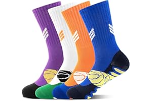 HYCLES Calzini da basket per bambini, 4 paia, per ragazzi e ragazze, bambini, calzini sportivi, traspiranti, per allenatori, per 6-16 anni
