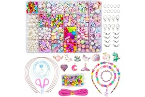 WONDERFORU Perlen zum auffädeln Kinder Schmuck Schnurset, DIY Freundschaftsarmbänder Halsketten Kunsthandwerks-Set für Mädchen Kinder, 24 Farben (perlen zum auffädeln)