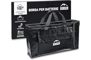 Borsa per batteria Borgen per batteria EBike e batteria LIPO per il trasporto, lo stoccaggio in casa o in garage | protezione durante la carica I tasca esterna aggiuntiva per gli accessori