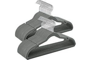 ‎SONGMICS SONGMICS CRF029G05 Wieszak na ubrania, aksamitny, antypoślizgowy, z wycięciami w obszarze ramion, obracany o 360°, zajmuje mało miejsca, grubość 0,6 cm, szerokość 43 cm, 50 sztuk, szary