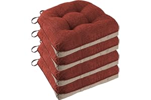 FlyGulls Non Slip Chair Cushions for Dining Chairs Set of 4 Kitchen Chair Cushions 18"x18"x3" Turfted Chair Pads Comfortable and Soft Seat Cushion with Ties, Rust