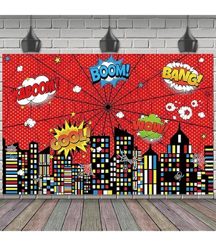 Toile De Fond Comic City Super Héros 2.2x1.5m - Bannière Photo Pour Anniversaire Garçon - Fond Studio Photographie