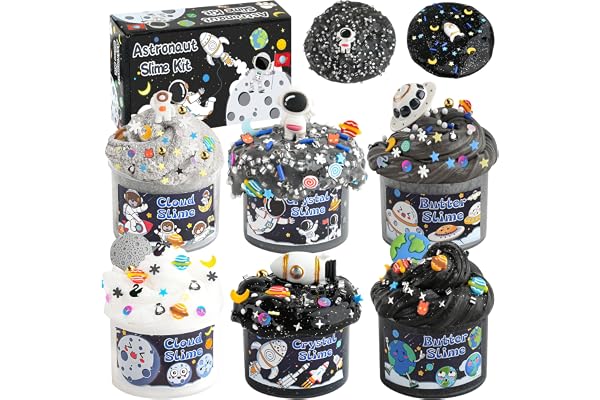 LAWOHO Lot de 6 slimes galaxie pour enfants - Nuage, beurre et slime transparents avec compléments d'espace, 360 ml de slime noir
