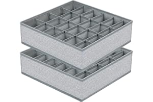 DIMJ 2 Pack Drawer Organisers 24 Cells Sock Organiser Foldable Underwear Drawer Organiser Fabric Drawer Divider Wardrobe Storage Boxes for Socks, Belts, Ties