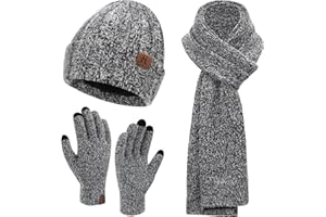 Bequemer Laden Womens Winter Warm Knit Beanie Hat Touchscreen Gloves Long Neck Scarf Set with Fleece Lined Skull Caps Gifts for Women Men