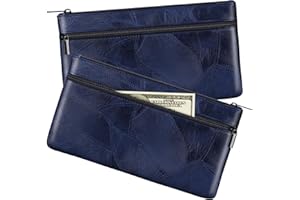 HAUTOCO 2 Pack Money Bag with Zipper PU Leather Textured Money Pouch 280mm x 155mm Cash Bags for Banking Dual Pockets Cash Envelopes Wallet for Passport Coin Bills Cosmetics, Royal Blue