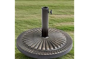 Meown Heavy-Duty Parasol Base – 9kg & 14kg Cast Iron Umbrella Stand, Decorative Garden Patio Umbrella Holder for Wind Resistance – Universal Outdoor Parasol Stand for Stability (Striped, 14KG)