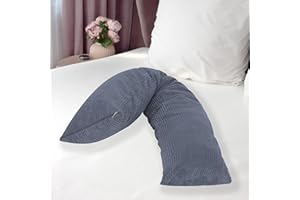 ‎PHD PRIMERA PHD Primera Seitenschläferkissen 200 x 40 cm mit Bezug (Grau Cord) - Allergiker-empfohlen u. 60°C waschbar, perfekt als Schwangerschaftskissen u. Stillkissen, Öko-Tex 100 Zertifiziert