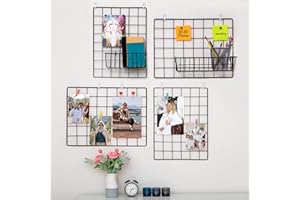 ODOXIA 4er-Pack Wandgitter Schwarz | Gitter Pinnwand Fotogitter mit Magnet-Pins | Deko Büro, Memoboard & Fotowand | Deko-Gitter Metallgitter für Tumblr Deko, Büro, Küche, Zimmerdeko usw.