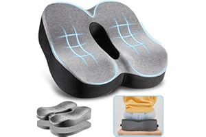 Elviros Seat Chair Cushion for Coccyx Sciatica Back Hip Pain Relief, Adjustable Orthopedic Memory Foam Seat Cushion for Office, Car, Wheelchair, Gaming, Non-Slip Chair Seat Pads (Grey-Medium Firm)