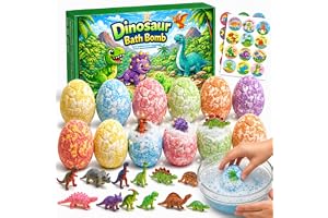 AR Trading Dinosaur Bath Bombs for Kids with Surprise Toys Inside, 12 Pack Colourful Dino Egg Fizzy Bubble Bath Gift Set for Boys and Girls, Birthday and Christmas Gift