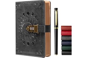 ZXHQ Journal intime avec serrure pour femmes hommes, journal secret pour filles, carnet d'écriture en cuir rechargeable, format A5 (8,5 × 5,9 pouces)