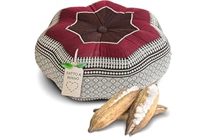 livasia Cuscino da Meditazione a Stella Grande - Ø 40x20cm - Cuscino per Yoga kapok, Pouf, Cuscino per Pavimento Zen, Cuscino zafu Giardino Balcone, Cuscino per sedersi Fatto a Mano (Bordeaux)