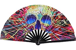 Gionforsy Rave-Handfächer aus Bambus, großer faltbarer Fächer mit hellen Farben, Stoff-Faltfächer für Festivals (1 Stück, Stil 1)