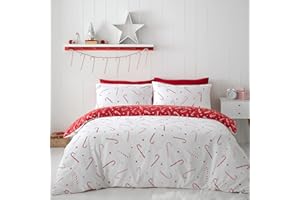 Catherine Lansfield Wende-Bettwäsche-Set für Einzelbett, Motiv: Zuckerstange, Rot/Weiß