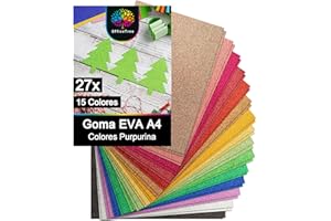 OfficeTree 27 Hojas Goma EVA Purpurina A4 2mm - 15 Colores - Papel Goma EVA Manualidades - Goma EVA Brillante - Goma EVA A4 - Goma EVA Decorada Purpurina Manualidades - Goma EVA Colores