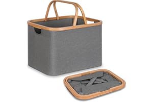 efluky Cesto Portabiancheria Sporco con Manici, Cesti Portabiancheria Pieghevole in Tessuto di Bambù, Cesto Portaoggetti Versatile e Piccolo per Piccoli Spazi, 43L (Grigio)