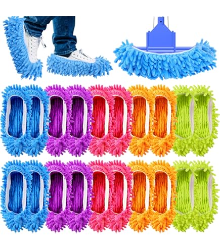 BESTYASH Wischmopp-Hausschuhe 2 Paar - Wiederverwendbare Kehrschuhe Zum Putzen