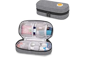 CURMIO Insulated Epipen Carrying Case, Portable Medicine Supplies Bag for 2 EpiPen, Auvi-Q, Syringes, Vials, Nasal Spray, Home and Travel, Gray(Patented Design)
