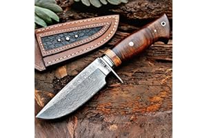 BIGCAT ROAR Wild Tiger - Couteau de Chasse 25,4 cm Acier Damas Forgé - Manche Bois de Noyer, Étui Cuir - Bushcraft, Outdoor, Survie - Cadeau Homme Chasseur ou Collectionneur d’Équipement Haut de Gamme