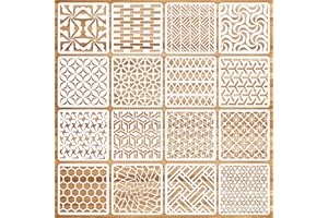 OOTSR 16 Piezas Plantillas de Plástico para Pintar, 15x15cm Plantillas de Dibujos para Manualidades, Stencil Plantillas Reutilizables para Pintar Sobre Madera, Suelo, Muebles, Paredes