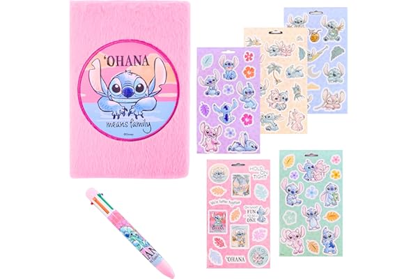 Disney Stitch Ensemble de Papeterie, Comprenant un Cahier, Autocollants et un Stylo de 6 Couleurs, Ensemble de Papeterie Cadeau pour Filles