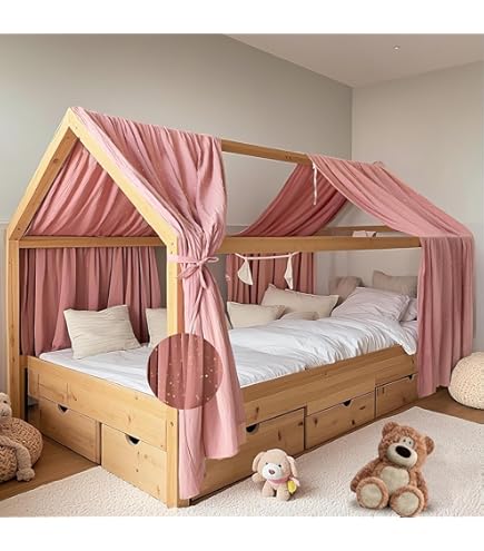 FloraVigo Huisbedhemel 2 Stuks - 100% Katoen Mousseline - Beige - 132 X 320 Cm