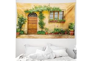 ABAKUHAUS Italia Tapiz, La vida de la ciudad en la Toscana, Decoración de pared para el dormitorio, la sala de estar y la residencia universitaria, 230 x 140 cm, Albaricoque Verde Marrón