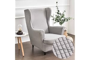 Highdi Wingback Chair Covers 2 Piece Stretch Wing Chair Slipcover, Solid color Jacquard Thicken Strandmon Sofa Cover Furniture Protector for Armchair Chairs Living Room Bedroom Hotel (Grey)