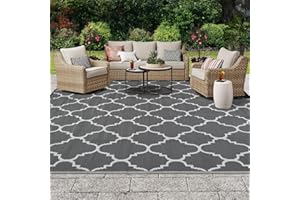 OIGAE Outdoor Teppich Wetterfest Balkon Teppich Modern StrapazierfäHige Teppiche Grau Wendbarer Teppich Plastik Recyceltem Teppiche Für Terrasse Garten Geeignet UV Beständig 120x180CM