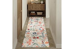 HUGEAR Hallway Runner Beige Washable Flower Area Rug 60x240cm Non Slip Boho Natural Modern Floral Long Carpets Runners Kitchen Dining Room Bedroom Bedside Office Low Pile Carpet