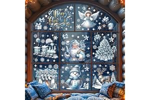WUQNGI 203 Stück Fensterbilder Weihnachten Selbstklebend,Fensterdeko Weihnachten Kinder Wiederverwendbar,Schneeflocken Fensteraufkleber PVC,Fenstersticker Weihnachten für Weihnachtsdeko