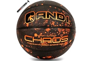AND1 Chaos Rubber Basketball & Pump : prêt à jouer, taille réglementaire officielle, fabriqué pour les jeux de basket-ball en intérieur et en extérieur