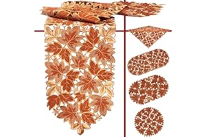 Quinnyshop Herbst Laubblätter Stickerei Tischläufer 30 x 45 cm Oval Polyester, Terrakotta