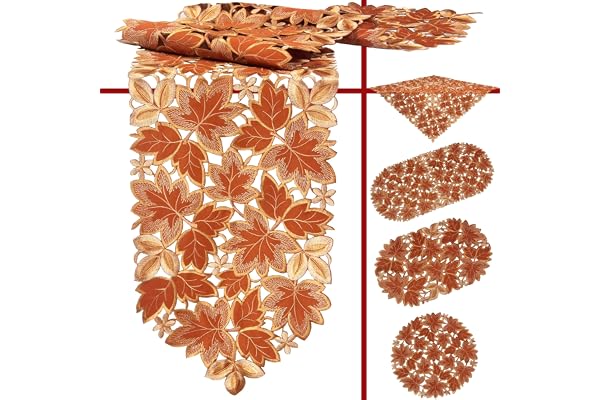 Quinnyshop Fall, skörd, höstlöv, broderibordslöpare, duk, olika storlekar, polyester, terrakotta, polyester, terrakotta, 16 x 35 tum