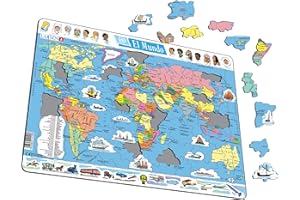 Larsen K1 El mapa político mundial, edición en Español, Puzzle de marco con 107 piezas