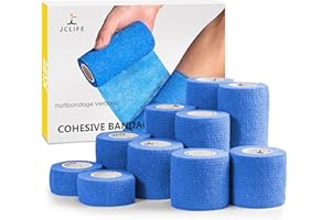 JCLIFE Lot de 10 rouleaux de bandages élastiques auto-adhésifs bleus de 2,5 à 10 cm de large, antidérapants, idéaux pour la protection sportive et le pansement pour animaux de compagnie