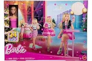 Mattel Barbie Adwentowy kalendarz modowy Zestaw: lalka Barbie blondynka i 24 niespodzianki, w tym kurtka, spódniczka, buciki, torebki, figurka pieska i inne akcesoria Zabawka dla dzieci 3+, JFL63