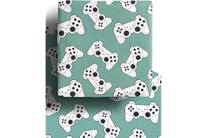DELECO 4 x Gaming Wrapping Paper Sheets - Premium Recyclable Green Computer Game Controller Gift Wrap or Birthdays and Christmas| Made in the UK