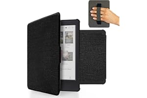 MyGadget Housse pour Kobo Clara Colour 2024 | Clara 2E 2022 - Etui Nylon Poignée élastique - Flip Case Tissu - Cover Noir