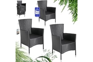 ‎CASARIA Casaria® Gartenstühle 3er Set Stapelbar Polyrattan Wetterfest Stapelstuhl Outdoor Verstellbar 160 kg Belastbarkeit Garten Terrasse Balkon Sessel Stuhl